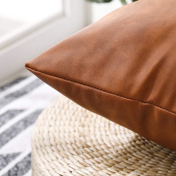 Faux läder lantlig kuddfodral 12x20 tum, modernt lantligt dekorativt kuddfodral för sovrum vardagsrum soffa brun accent