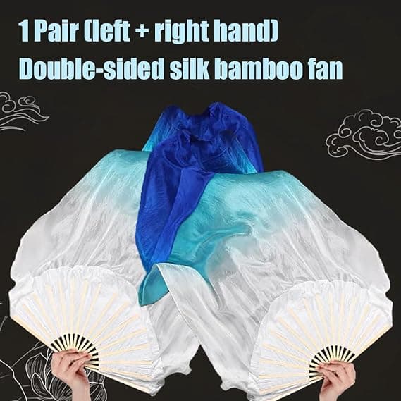 sæt med 2 gradient dansefans - En til hver hånd, der skifter fra blå til hvid, perfekt til forestillinger og træning, en ideel gave