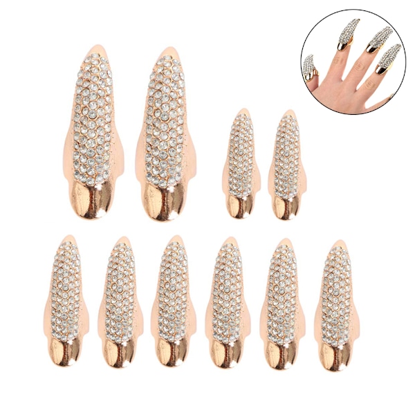 Punk Style Eagle Claw Ring Gothic Smycken Falska Naglar Retro Clear Crystal Talon Finger Ring, Halloween Klor Falska Naglar Rings Set Guld