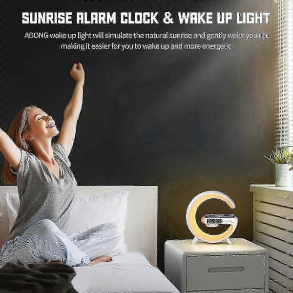 G69 G-Shaped Bluetooth Speaker with Wireless Charger & Alarm Clock Wake-up Light Black