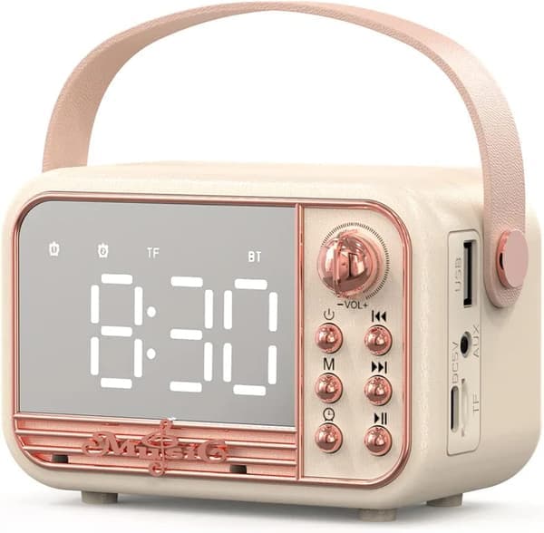 Retro Bluetooth-högtalare Vintage Bärbar Trådlös Bluetooth-högtalare med Väckarklocka Hög Volym Stöder TF-kort U Disk AUX Gammal Stil