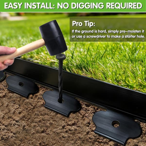 L-shaped Landscape Edging - Grass and Stone Separator / Retaining Edge - 1.5 inch Height x 2 inch Width (10-meter Roll; Includes 30 Anchoring Spikes)