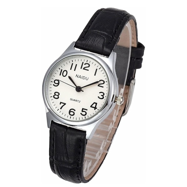 Damklocka i läder, moderiktig casual klocka, romerska siffror kvartsur, urtavla diameter 28 mm