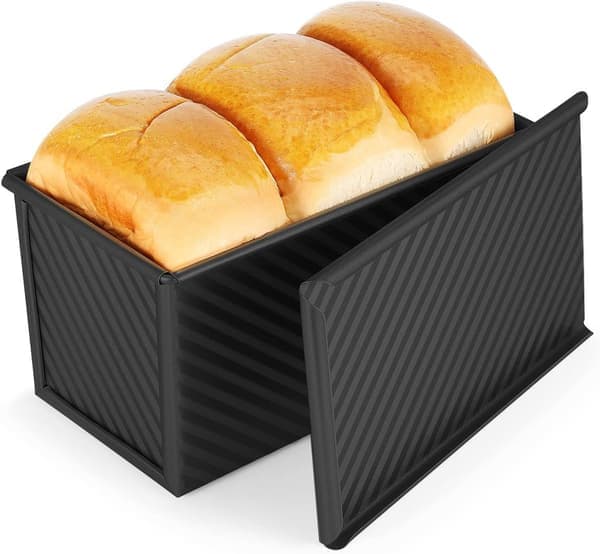 Non-stick aluminium toastform med låg (sort), bageform til brød og kager