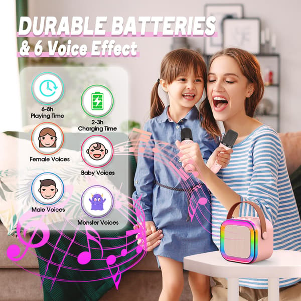 Bluetooth Karaoke-høyttaler med 2 mikrofoner for barn - Morsomme karaokleker for barn