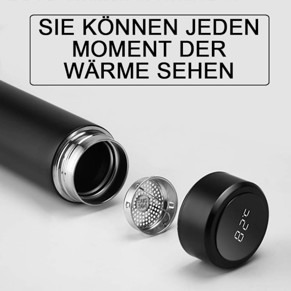 Termosflaska, 500ML vattenflaska vakuumisolerad kopp 304 rostfritt stål, LCD-pekskärm temperaturdisplay, smart mugg dricksflaska, idealisk