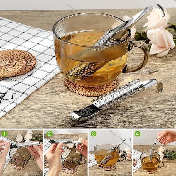 Tesil i rustfrit stål 2-pak net-tesi med krog-håndtag te-infuser til løs te, rosenkaffe, krydderier