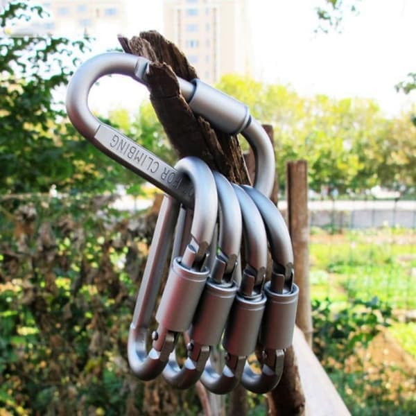 D-ring nyckelring låskarbin i aluminium, multifunktionell krok, starkt låsspänne, 12-pack