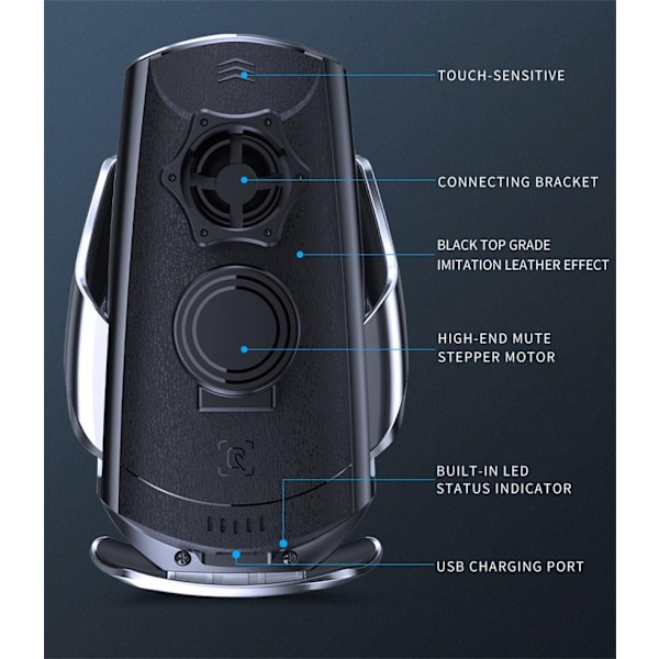 30W Dual Mode trådlös billaddare + Magnetisk direktladdning Svart