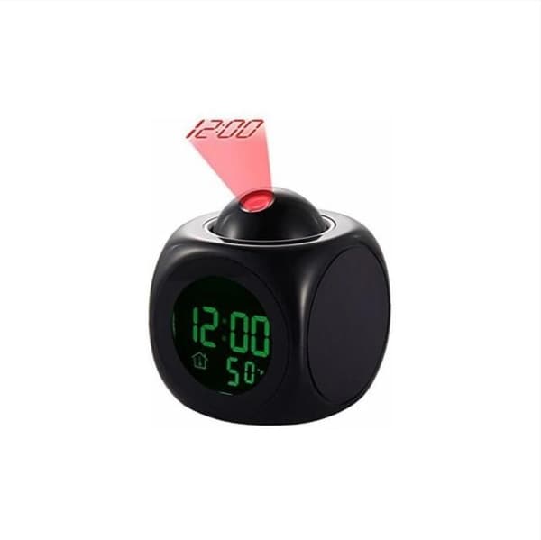 Silent Digital Projection Alarm Clock with Snooze Function, Voice Alarm and Time Display. Black