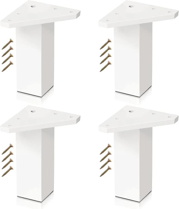 Vita möbelben - Set om 4, skruvar ingår - Höjd: 10 cm - DIY bordsben
