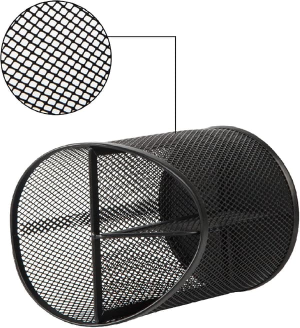 2-delt rund blyantholder i netting for skrivebord med 3 rom, svart