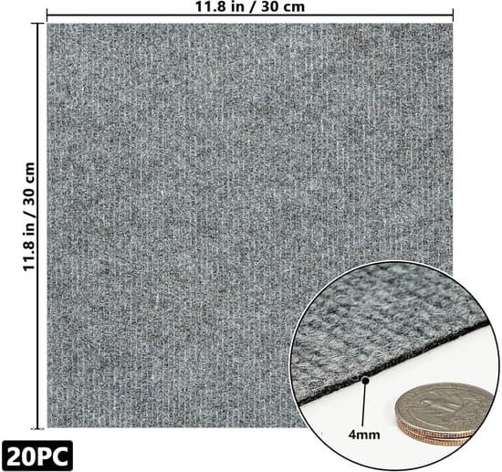 Teppefliser - 20 stk - Teppegulv - Polyester - Enkel å installere - Selvklebende - DIY - Egnet for kontorer og stuer - 30 x 30 cm - Lys grå