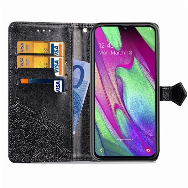 Mandala läder Samsung Galaxy A40 fodral - Svart Svart