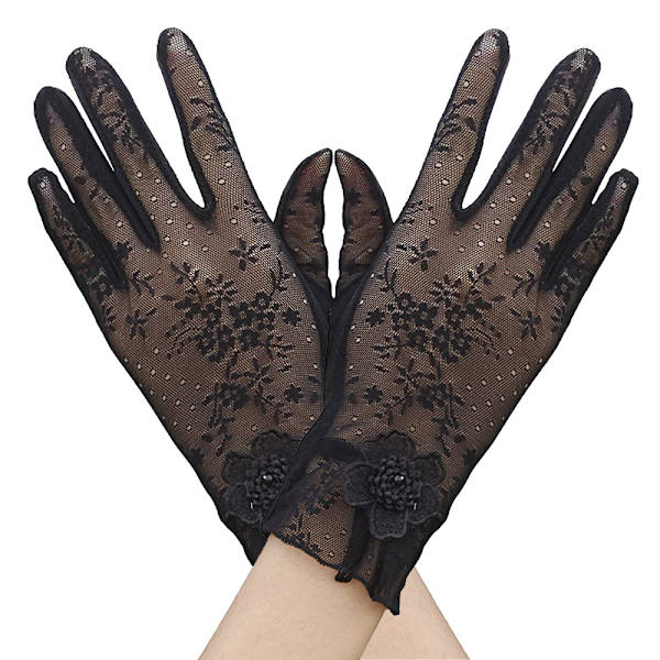 Blommiga spets handskar för bröllop opera fest Flapper spets handskar stretchiga vuxenstorlek rosa