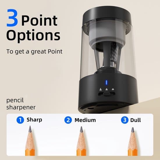 Pencil Sharpener - Automatic Pencil Sharpener - Pencil Sharpener with Collection Tray - Robust and Rechargeable Pencil Sharpener - Suitable for Home etc.