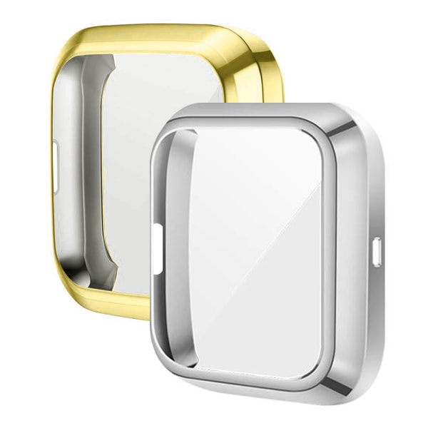 [2-pack] Fitbit Versa skärmskyddsfodral, helt runt elektropläterat mjukt TPU-skydd runt skyddande fodral transparent + svart