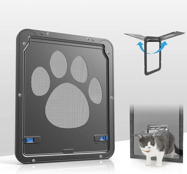 Pet Dog Cat Screen Door with Magnetic Flap for Sliding Doors (Small) - Automatic Locking/Lockable