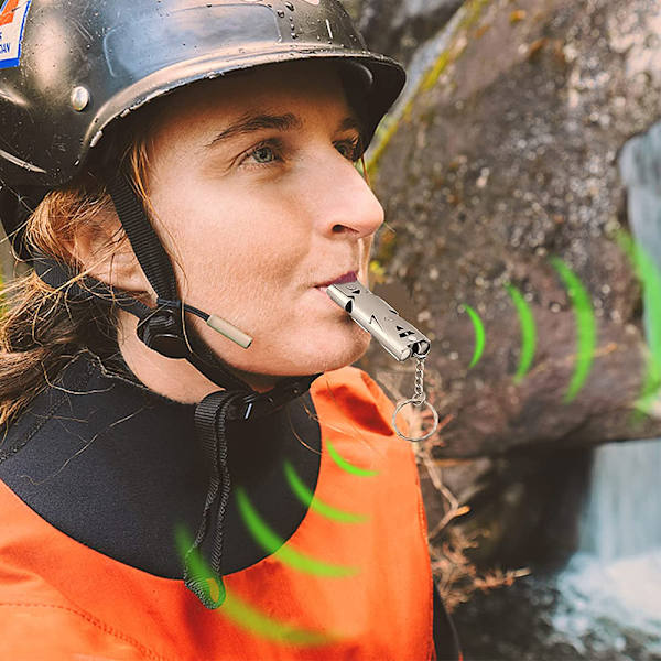 Signal Visselpipa Utomhus Dubbla Rör Nöd Överlevnad Visselpipa Nyckelring Hög Decibel Livräddande Visselpipa för Camping Vandring Sport