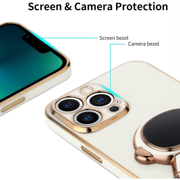 6D galvaniserad astronaut dold stativfodral för iPhone Kvinnlig astronaut hopfällbart stativ iPhone-fodral med kameraskydd Mjuk TPU stötsäker Black iPhone 11