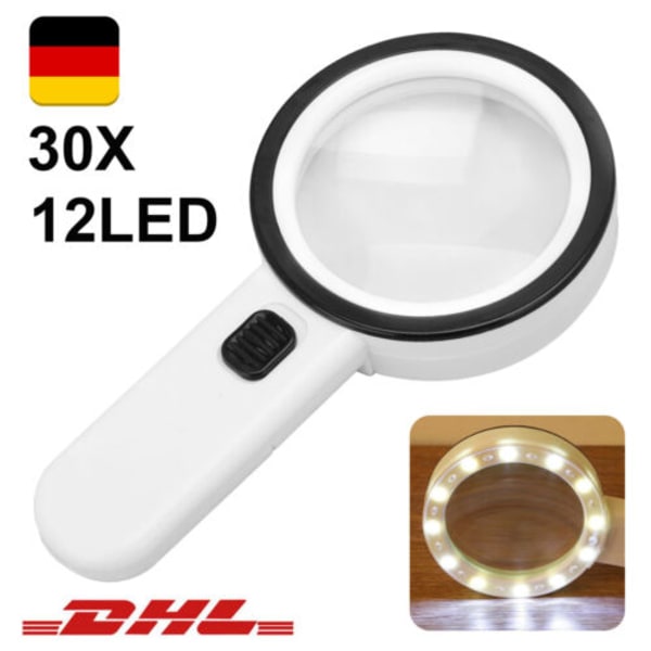 30x Stor LED-handlupp med ljus 30x förstoring Upplyst läslupp