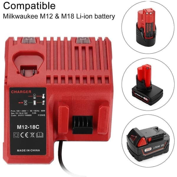 For Milwaukee M12-18FC hurtiglader kombinert lading av litiumbatteri