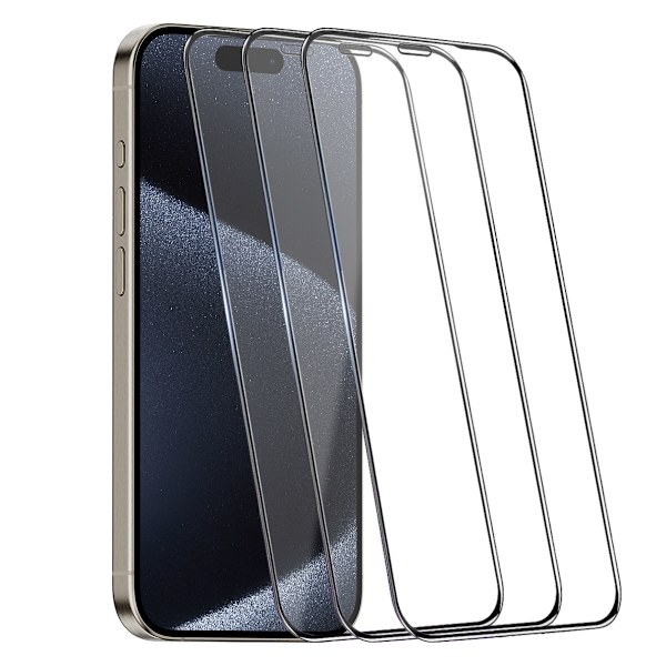 Skärmskydd för iPhone 15HD Härdat glasfilm med enkel installationsram, Ultra Clear, Fodralvänlig