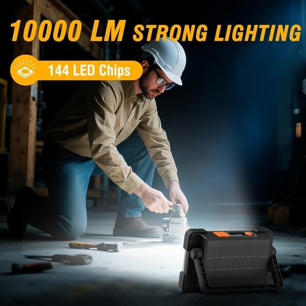 120W Solar Powered Work Light 144 LED Beads 10000 Lumens Four Lighting Modes Suitable for Emergencies Camping and Mechanical Repairs (Black)