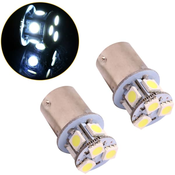 2 stk. BA15S R5W 1156 5050 8SMD Hvide LED Bremselyspærer til Bil