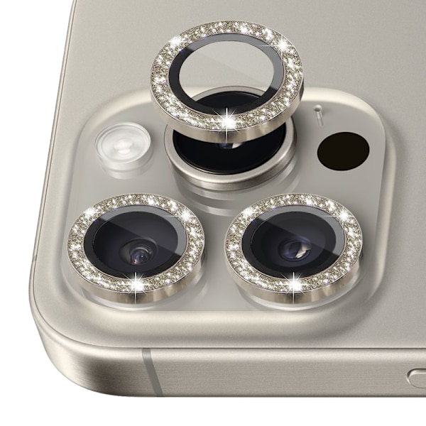 NORTHJO Kameralinsskydd med Glitter för iPhone 16 Pro / 16 Pro Max, Härdat Glas och Metall Brons