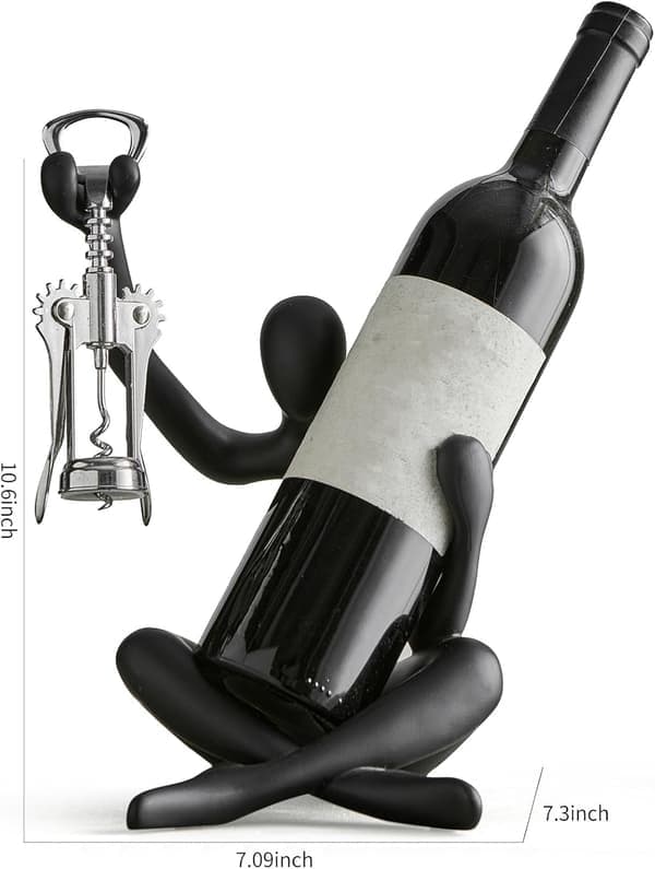 Modern Wine Holder, Decorative Resin Wine Rack with Hollow Design (Black)