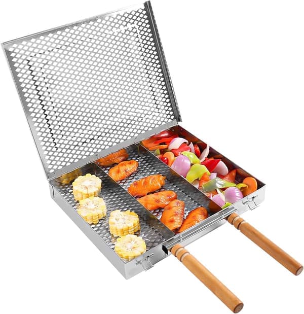 Grillkurv i rustfritt stål med håndtak, utendørs grilltilbehør for Churrasco