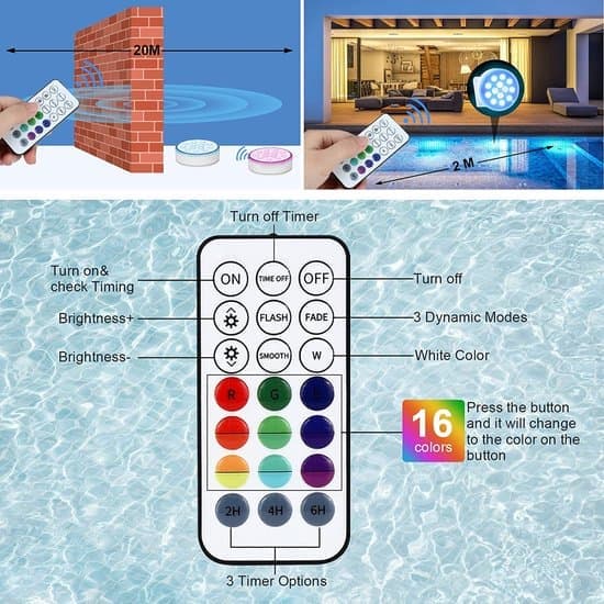 Pool Lighting 2 Pcs Pool Lights Upgraded Rechargeable LED Submersible Lights Underwater with Remote Control IP68 Waterproof 16 Colors Underwater Lighting