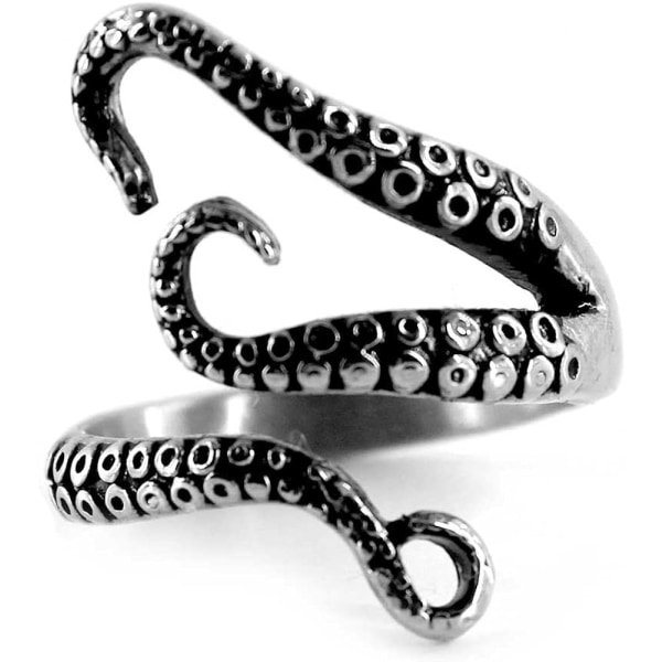 Vintage bläckfiskring i rostfritt stål, justerbara polerade tentakler retro gotisk punk stil smycken silver svart