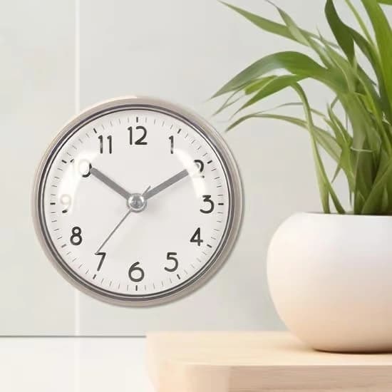 Waterproof Shower Clock 7.5 cm - Small Bathroom Clock with Suction Cup and Alarm - Easy-to-Read Clock for Shower, Kitchen, Refrigerator, and Mirror