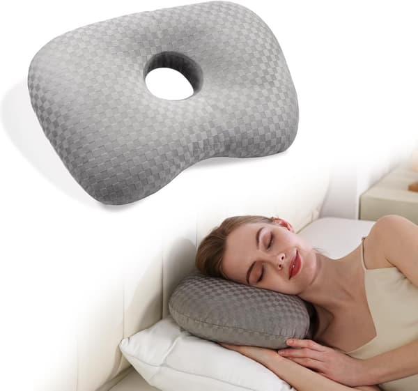 Öronhålskudde med hål för CNH och öronsmärta Inflammation Trycksår för sidosovare, Bomull och Polyester Sidosovarkudde, Grå Gray