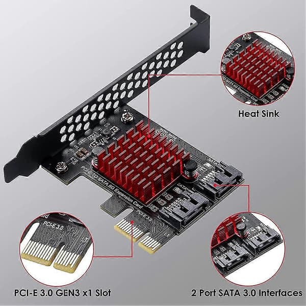 PCIe til 2-ports SATA 3 III 3.0 6 Gbps SSD-adapter PCI-E PCI Express X1 Controller Board Udvidelse BlackRed