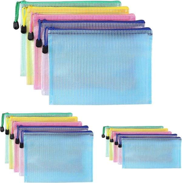 A4 A5 A6 plastficka, 15 st blixtlåspåse, PVC-nät blixtlåspåse dokumentplånbok, förvara papper