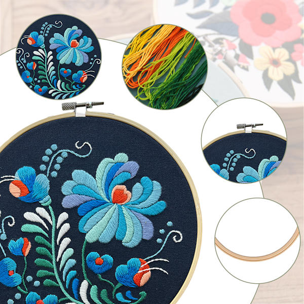 4-pack broderikit för nybörjare med mönster, stämplade korsstygnskit för vuxna med broderiram och instruktioner, handbroderikit