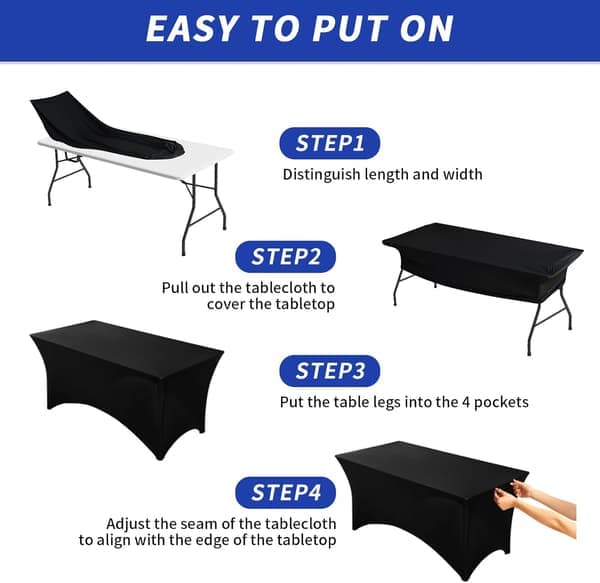 3-pack Black Tablecloth for 6FT Rectangular Tables Rectangular Tablecloths Stretch Spandex Fitted Table Covers 6FT for Parties Trade Shows Banquet