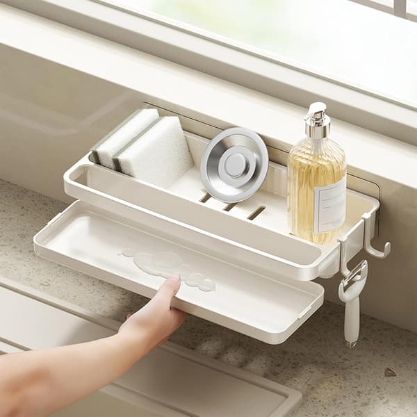 Sink Organizer - Countertop Sponge Holder, Compact Drain Organizer, Multifunctional Soap Dish for Brushes & Scrubbers, Bathroom.
