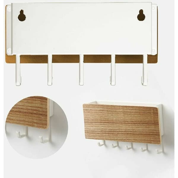 Wall Mounted Wooden Key Holder with 10 Hooks - Hallway Storage Organizer