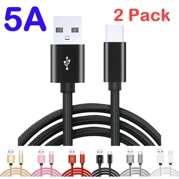 2-pakning USB-C 5A Ladekabel 2M Hurtiglading Ekstra Lang Vit white