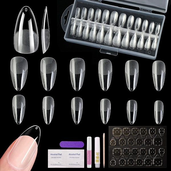 240 st nagelspetsar, med verktygssats, falska naglar transparenta, full cover gelspetsar, nagelspetsar i 12 storlekar, konstgjorda naglar för att fästa på nagelspetsar