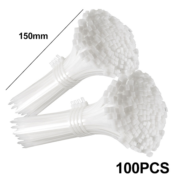 Gocableties Små vita kabelbindare, 150 mm x 3,6 mm, förpackning om 100, 6\" Premium nylonkabelbindare genomskinliga/naturliga, plastband, självlåsande