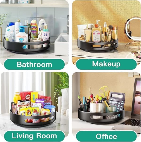 30 cm Black Rotating Tray, Metal Steel Spice Rack & Rotating Storage Cabinet