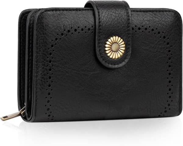 Women's Leather Wallets, Medium RFID Blocking Bifold Compact Ladies Wallet with Pocket, Girls Multi-Compartment Wallet