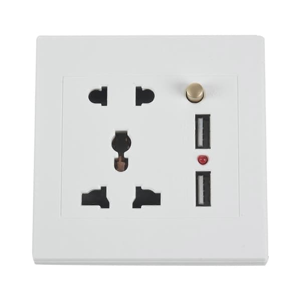 2.1A Dobbel USB Vegglader Stikkontaktadapter Universell Strømuttakspanel med Bryter