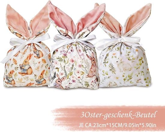 Gift Bags - Easter Candy - Easter Decoration - Easter Decorations - 23 cm x 15 cm - Velvet Easter Bunny Bag - Fillable - With Bunny Ears and Pattern