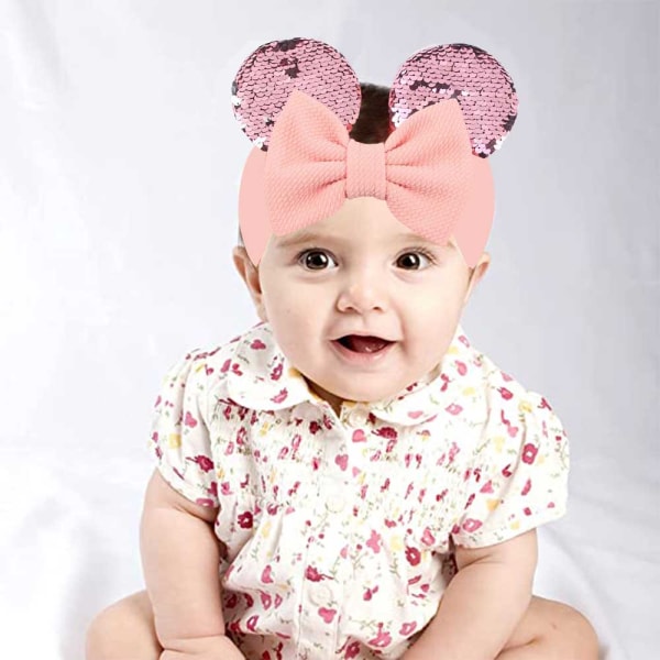 Baby flicka musöron pannband med paljett prickig rosett, bred sammet turban hårband, kostym huvudbonad för småbarn stil 1